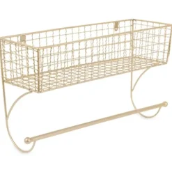 Wall Storage-Kirkland's Home Antique Gold Wire Basket Towel Rack, 17 In.