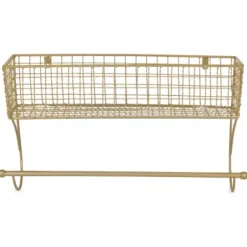 Wall Storage-Kirkland's Home Antique Gold Wire Basket Towel Rack, 17 In.