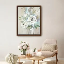 Framed Art-Kirkland's Home Antique Rose Ii Framed Canvas Art Print Tan/White/Green
