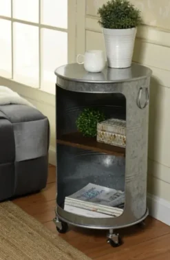 Accent & End Tables-Kirkland's Home Antique Round Rolling Galvanized Accent Table Gray