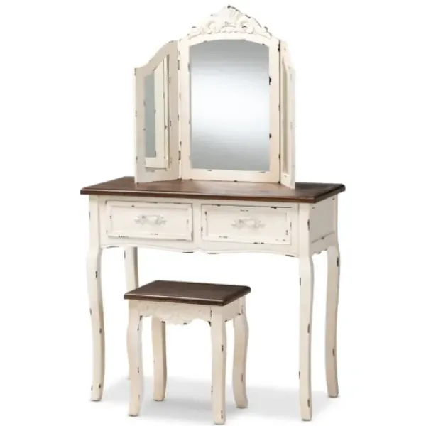 Armoires-Kirkland's Home Antique White And Walnut 2-Pc. Vanity Set