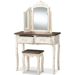 Armoires-Kirkland's Home Antique White And Walnut 2-Pc. Vanity Set