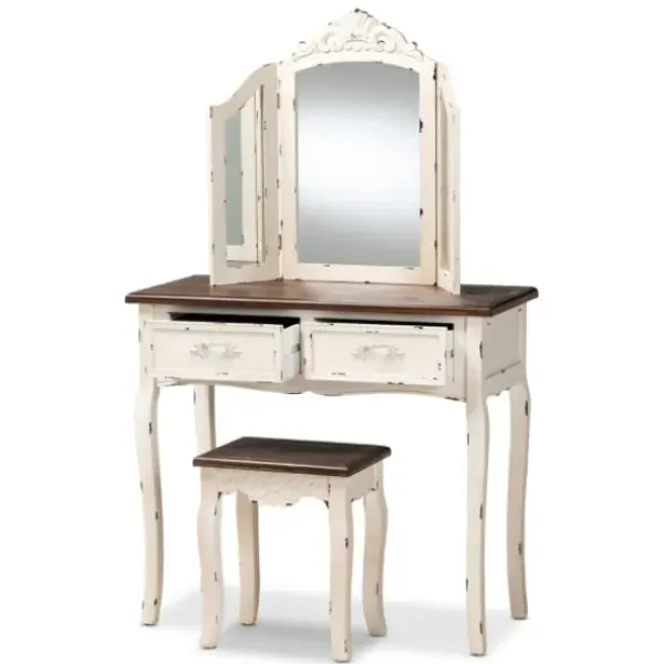 Armoires-Kirkland's Home Antique White And Walnut 2-Pc. Vanity Set