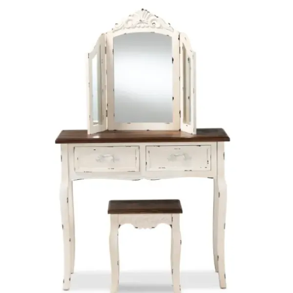 Armoires-Kirkland's Home Antique White And Walnut 2-Pc. Vanity Set
