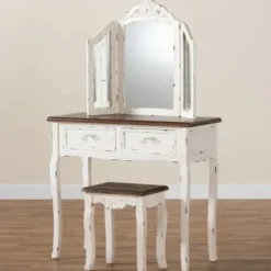 Armoires-Kirkland's Home Antique White And Walnut 2-Pc. Vanity Set