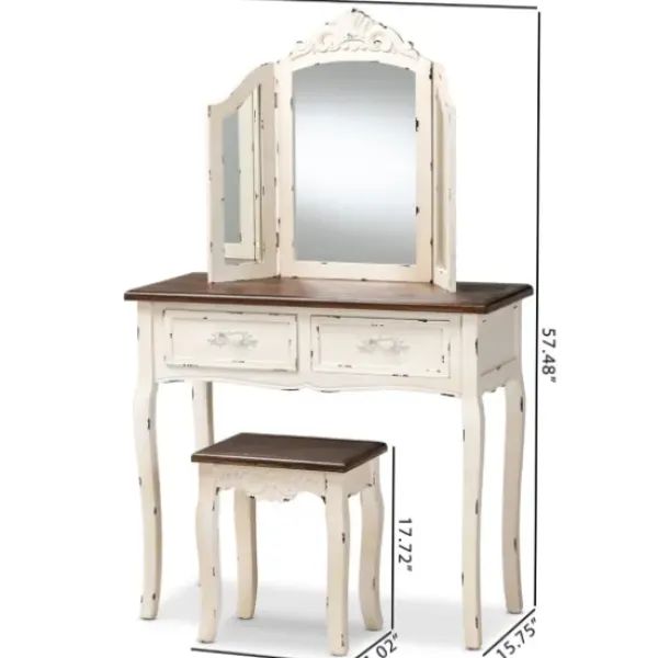 Armoires-Kirkland's Home Antique White And Walnut 2-Pc. Vanity Set
