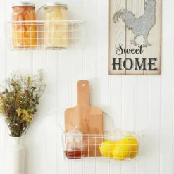 Wall Storage-Kirkland's Home Antique White 2-Pc. Long Wire Basket Set, 11 In.
