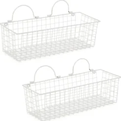 Wall Storage-Kirkland's Home Antique White 2-Pc. Long Wire Basket Set, 17 In.