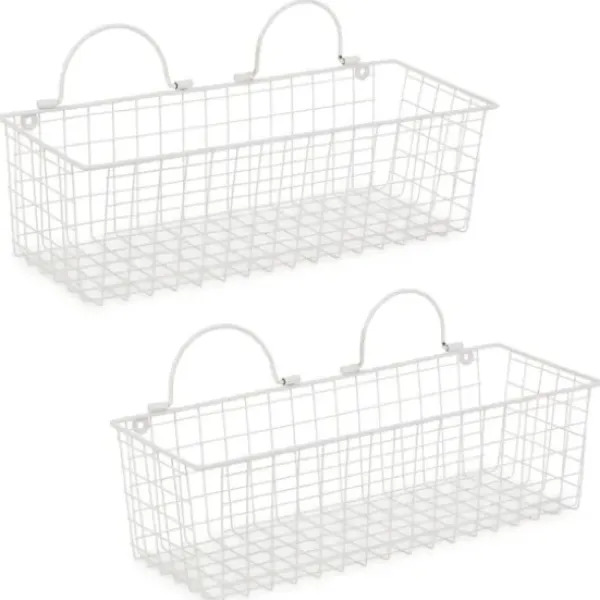 Wall Storage-Kirkland's Home Antique White 2-Pc. Long Wire Basket Set, 17 In.