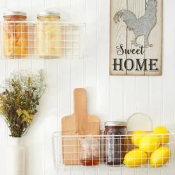 Wall Storage-Kirkland's Home Antique White 2-Pc. Long Wire Basket Set, 17 In.