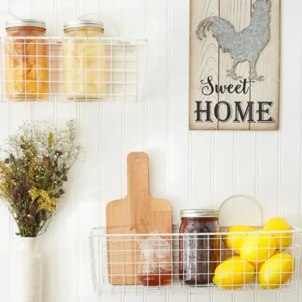 Wall Storage-Kirkland's Home Antique White 2-Pc. Long Wire Basket Set, 17 In.