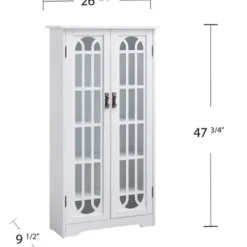 Cabinets & Sideboards-Kirkland's Home Antique White Tall Windowpane Cabinet