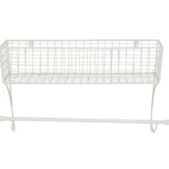Wall Storage-Kirkland's Home Antique White Wire Basket Towel Rack, 17 In.