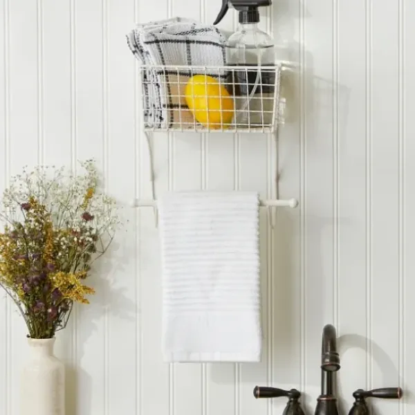 Wall Storage-Kirkland's Home Antique White Wire Basket Towel Rack