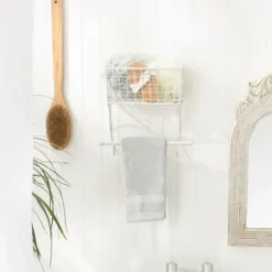 Wall Storage-Kirkland's Home Antique White Wire Basket Towel Rack