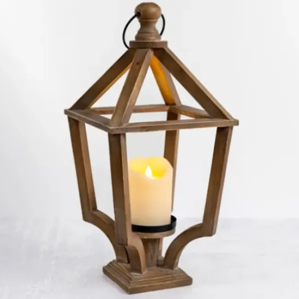 Lanterns-Kirkland's Home Antique Wood Footed Lantern Brown