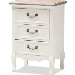 Nightstands-Kirkland's Home Antique Wooden 3-Drawer Nightstand White