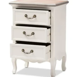 Nightstands-Kirkland's Home Antique Wooden 3-Drawer Nightstand White