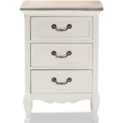 Nightstands-Kirkland's Home Antique Wooden 3-Drawer Nightstand White