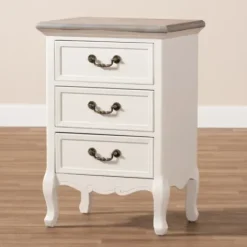 Nightstands-Kirkland's Home Antique Wooden 3-Drawer Nightstand White