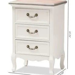 Nightstands-Kirkland's Home Antique Wooden 3-Drawer Nightstand White