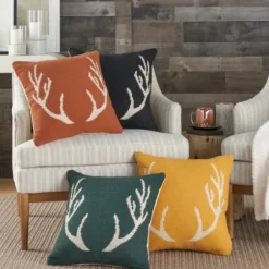 Pillows-Kirkland's Home Antlers Cotton Throw Pillow Orange