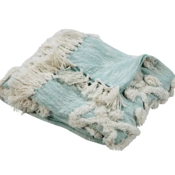 Blankets & Throws-Kirkland's Home Aqua Blue Aztec Fringe Throw Blue/Ivory