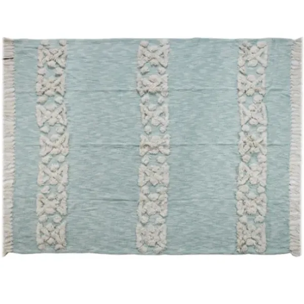 Blankets & Throws-Kirkland's Home Aqua Blue Aztec Fringe Throw Blue/Ivory