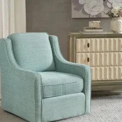 Accent Chairs-Kirkland's Home Aqua Upholstered Swivel Accent Chair Blue