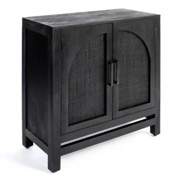 Cabinets & Sideboards-Kirkland's Home Arch Cane And Wood Cabinet Black