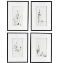 Framed Art-Kirkland's Home Architectural Drawings Framed Art Prints, Set Of 4 White/Black