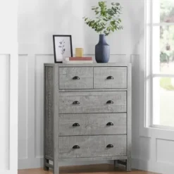 Dressers & Chests-Kirkland's Home Arden Wood 5-Drawer Chest Gray