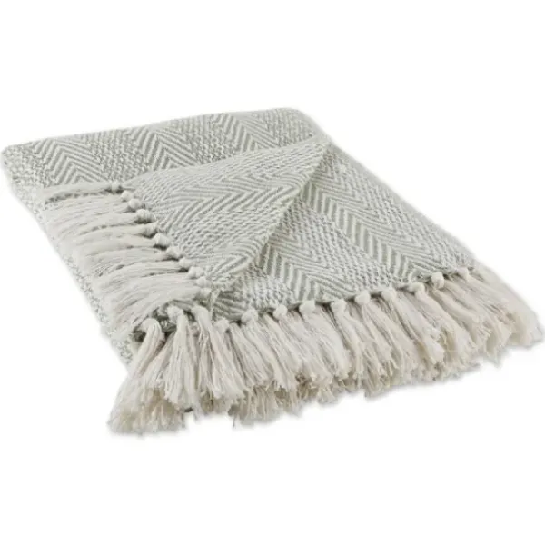 Blankets & Throws-Kirkland's Home Artichoke Herringbone Fringe Throw Green