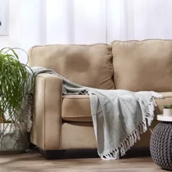 Blankets & Throws-Kirkland's Home Artichoke Herringbone Fringe Throw Green