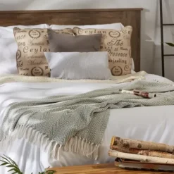 Blankets & Throws-Kirkland's Home Artichoke Herringbone Fringe Throw Green