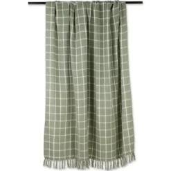 Blankets & Throws-Kirkland's Home Artichoke Plaid Fringed Throw Green