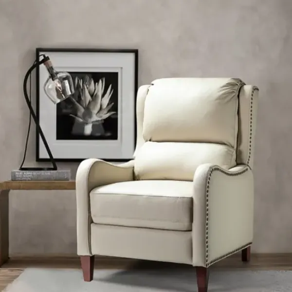 Accent Chairs-Kirkland's Home Arturo Leather Wingback Recliner Ivory