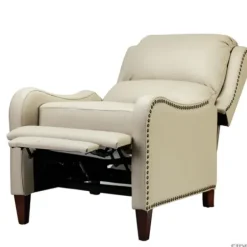 Accent Chairs-Kirkland's Home Arturo Leather Wingback Recliner Ivory
