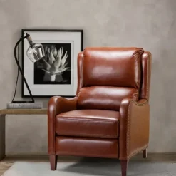 Accent Chairs-Kirkland's Home Arturo Leather Wingback Recliner Brown