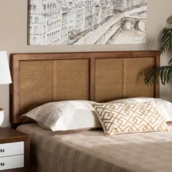 Beds & Headboards-Kirkland's Home Ash Walnut Wood Rattan Frame King Headboard