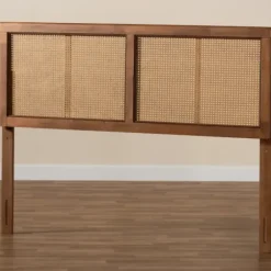 Beds & Headboards-Kirkland's Home Ash Walnut Wood Rattan Frame King Headboard