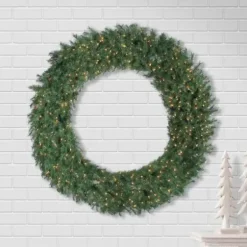 Wreaths-Kirkland's Home Aspen Spruce Warm White Pre-Lit Wreath, 60 In. Green