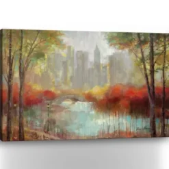 Canvas Art-Kirkland's Home Autumn In The City Canvas Art Print, 60X40 In. Gray/Red/Multi