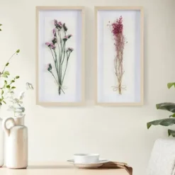Framed Art-Kirkland's Home Avant Garden Dried Flowers Shadowboxes, Set Of 2 White/Tan/Multi