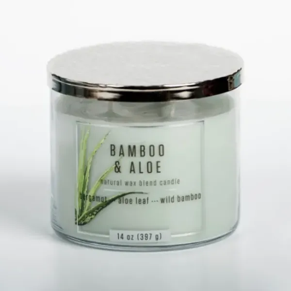 Candles-Kirkland's Home Bamboo Aloe 14 Oz. Triple Wick Jar Candle Green/Silver