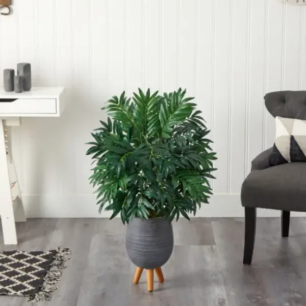Trees & Topiaries-Kirkland's Home Bamboo Palm With Gray Planter Stand, 3 Ft.