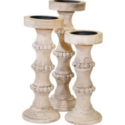 Candle Holders-Kirkland's Home Banded Bead Wood Candle Holder, 13 In. Ivory