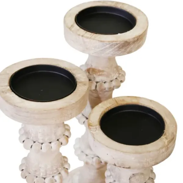 Candle Holders-Kirkland's Home Banded Bead Wood Candle Holder, 13 In. Ivory