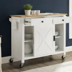 Kitchen Islands & Bar Carts-Kirkland's Home Barn Door Kitchen Cart White