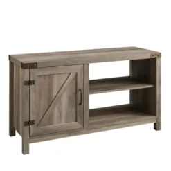 Tv Stands & Media Consoles-Kirkland's Home Barn Door Wash Tv Stand With Open Shelves Gray